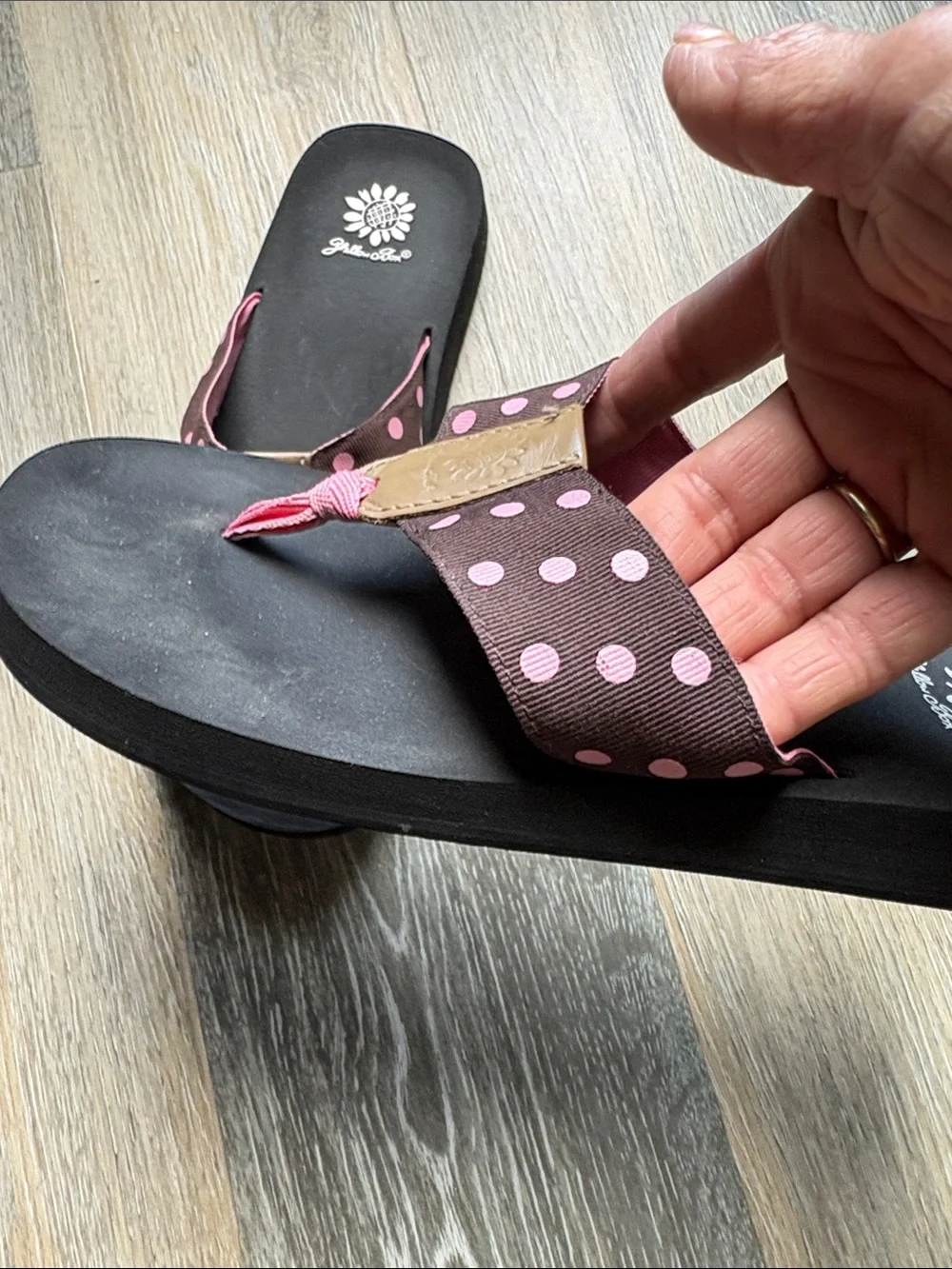 Yellow Box Black Footbed Pink Polka Dot Strap Sandals - Picture 2 of 4